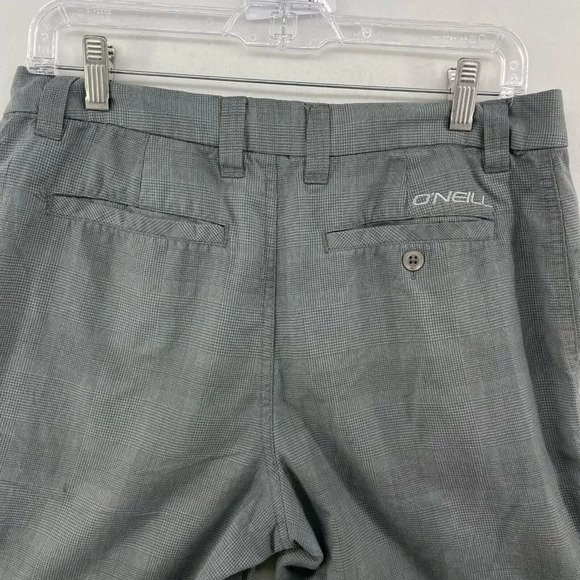 O'Neill Chino Shorts Mens Sz 29 Gray Plaid Slash Pockets Zip Houndstooth Midrise - Picture 9 of 11